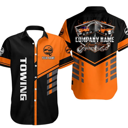 Custom Towing Truck Workwear Hawaiian Shirts For Men, Personalized Tow Mechanic Uniform Shirts HE0184