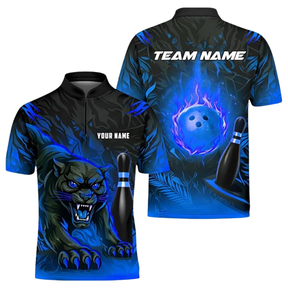 Custom Panther Flaming Ball Bowling Jersey For Men, Custom Panther Team Bowling Shirts BZ0454