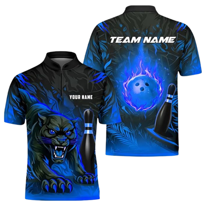 Custom Panther Flaming Ball Bowling Jersey For Men, Custom Panther Team Bowling Shirts BZ0454