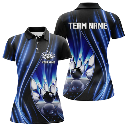 Custom Team Black And Pink Lightning Bowling Polo Shirt For Ladies, Custom Bowling Shirt For Women BZ0488