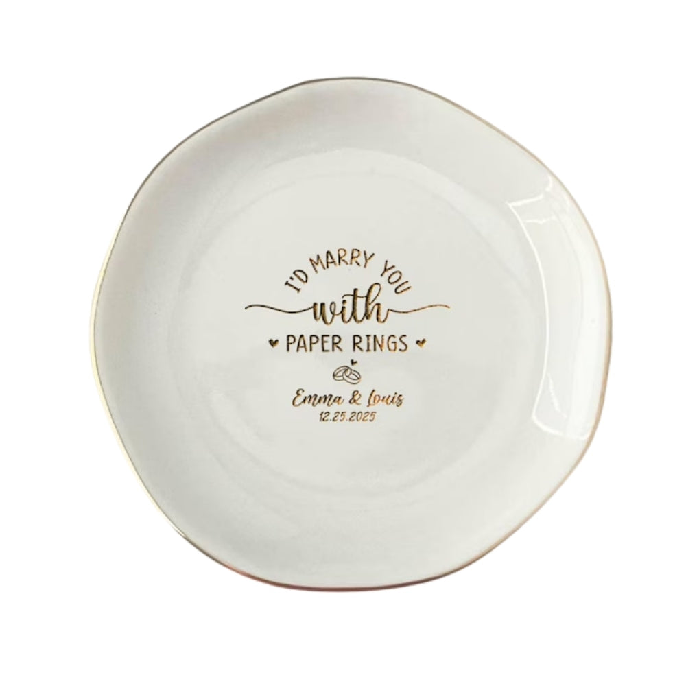 Personalized Marry You with Paper Rings Ring Dish, Personalized Engagement Jewelry Dish WD0140