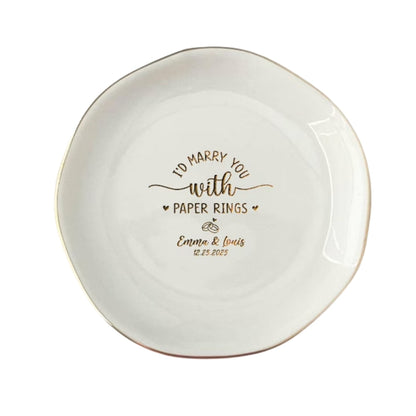 Personalized Marry You with Paper Rings Ring Dish, Personalized Engagement Jewelry Dish WD0140