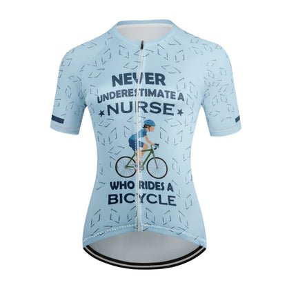Never Underestimate A Nurse With A Bicycle Cycling Short Sleeve Jersey Womens, Funny Cycling Jersey For Nurse CZ0086