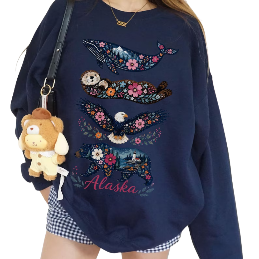 Floral Wildlife Alaska Sweatshirt For Women, Alaska Trip Sweatshirt 2D0899