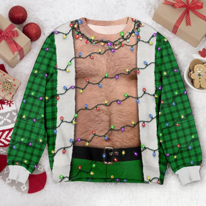 Hairy Chest Santa Xmas Light 3D Sweatshirt For Men, Funny Christmas Sweatshirt 2D1055