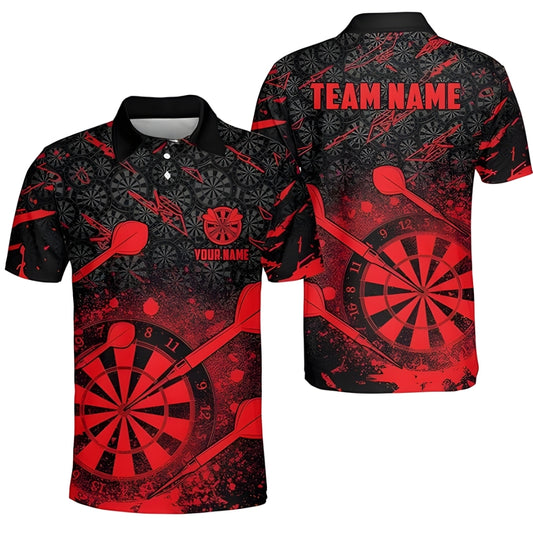 Custom Black Red Darts Team Polo Shirt Mens, Custom Darts Shirts DZ0011