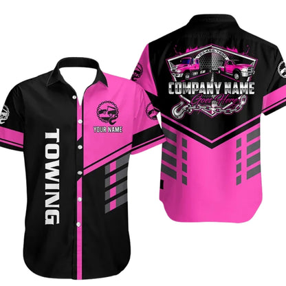 Custom Towing Truck Workwear Hawaiian Shirts For Men, Personalized Tow Mechanic Uniform Shirts HE0184