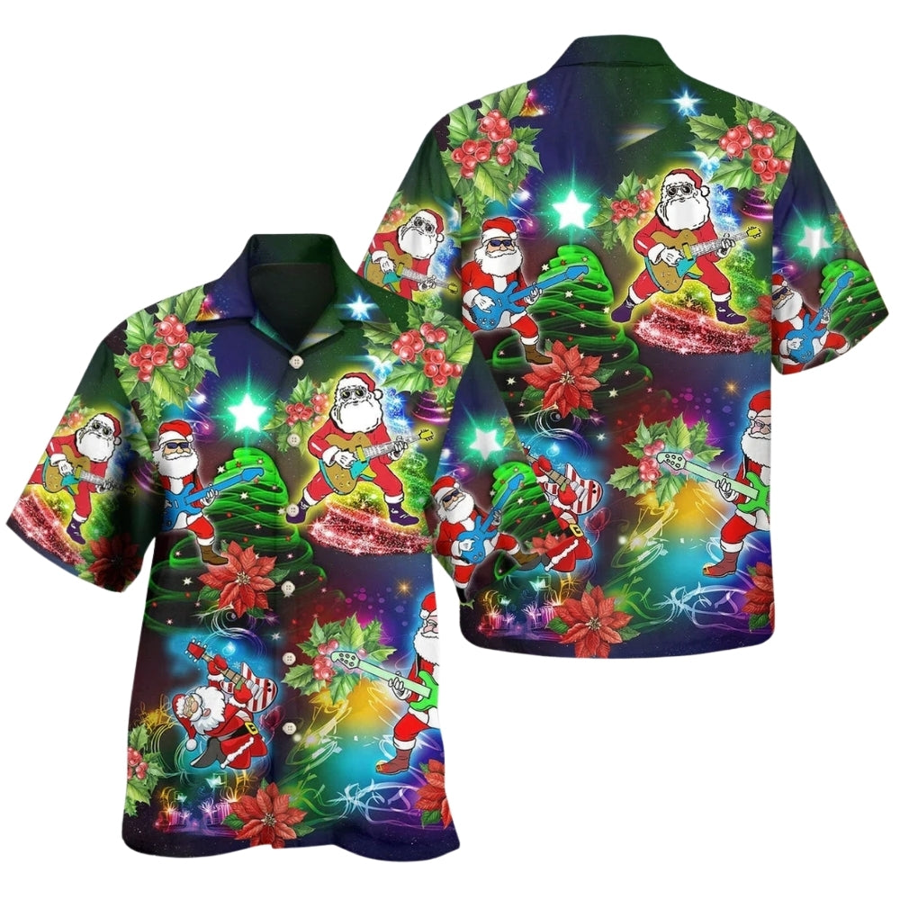 Santa Playing Guitar Hawaiian Shirt Men Women, Christmas Guitar Hawaiian Shirt HE0597