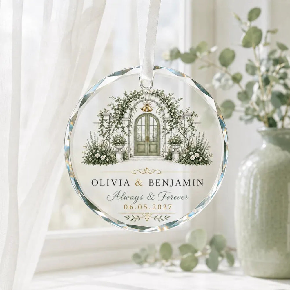 Always & Forever Personalized Couple Name Wedding Glass Ornament, Custom Wedding Engagement Ornament WD0287