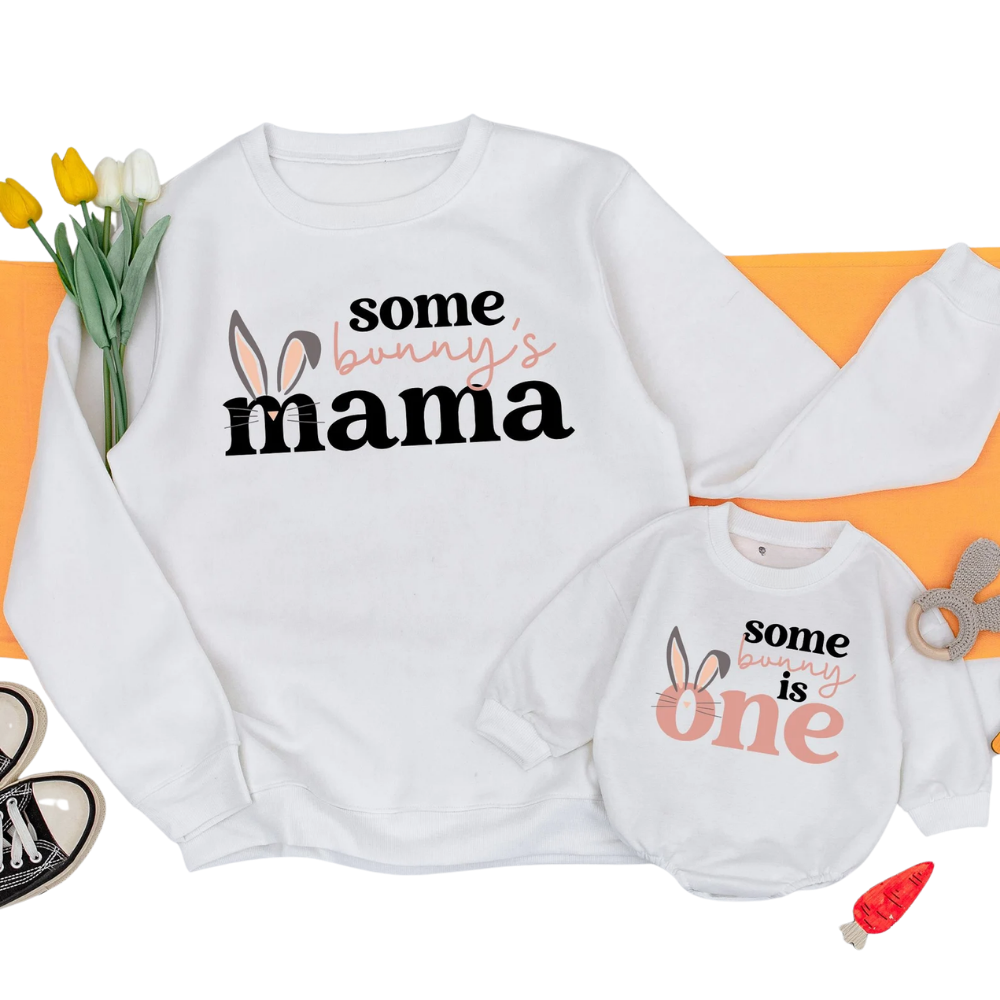 Some Bunny Is One Custom First Birthday Matching Sweatshirt Family, Custom Bunny 1st Birthday Family Sweatshirts ET1572