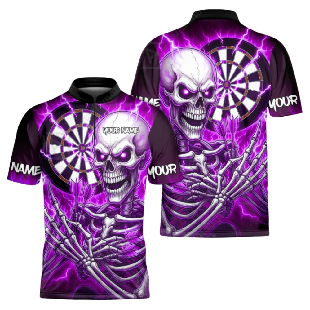 Custom Skeleton Dartboard Darts Polo Shirt For Men Cyan, Custom Skull Dart Shirts DZ0092