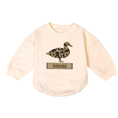 Personalized Camo Duck Baby Romper Sweatshirt, Baby's Duck Lover Romper Sweatshirt BB0232