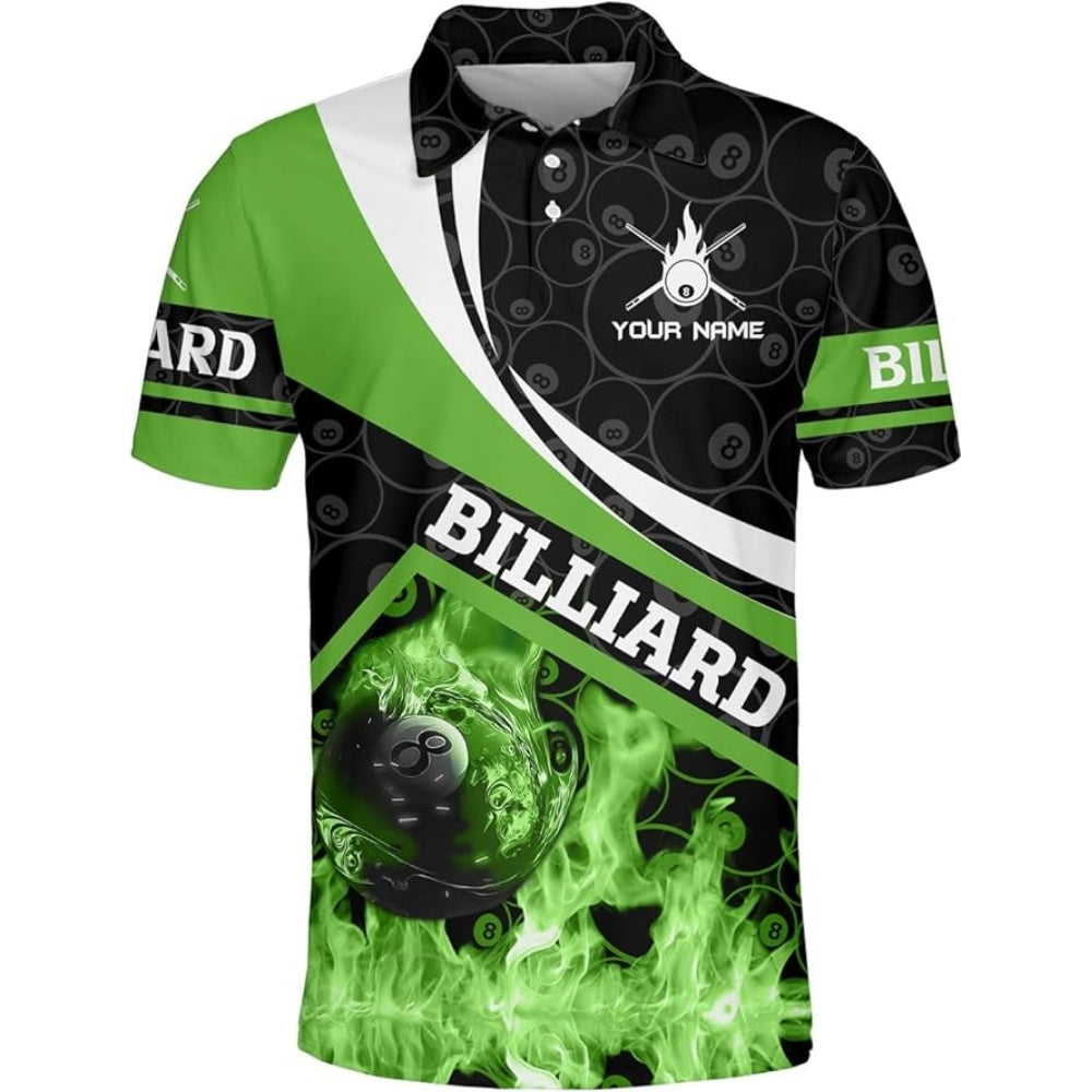 Custom Red Flame 8 Ball Billiard Men Polo Shirts, Custom Flame Billiard Team Shirts BIZ0164