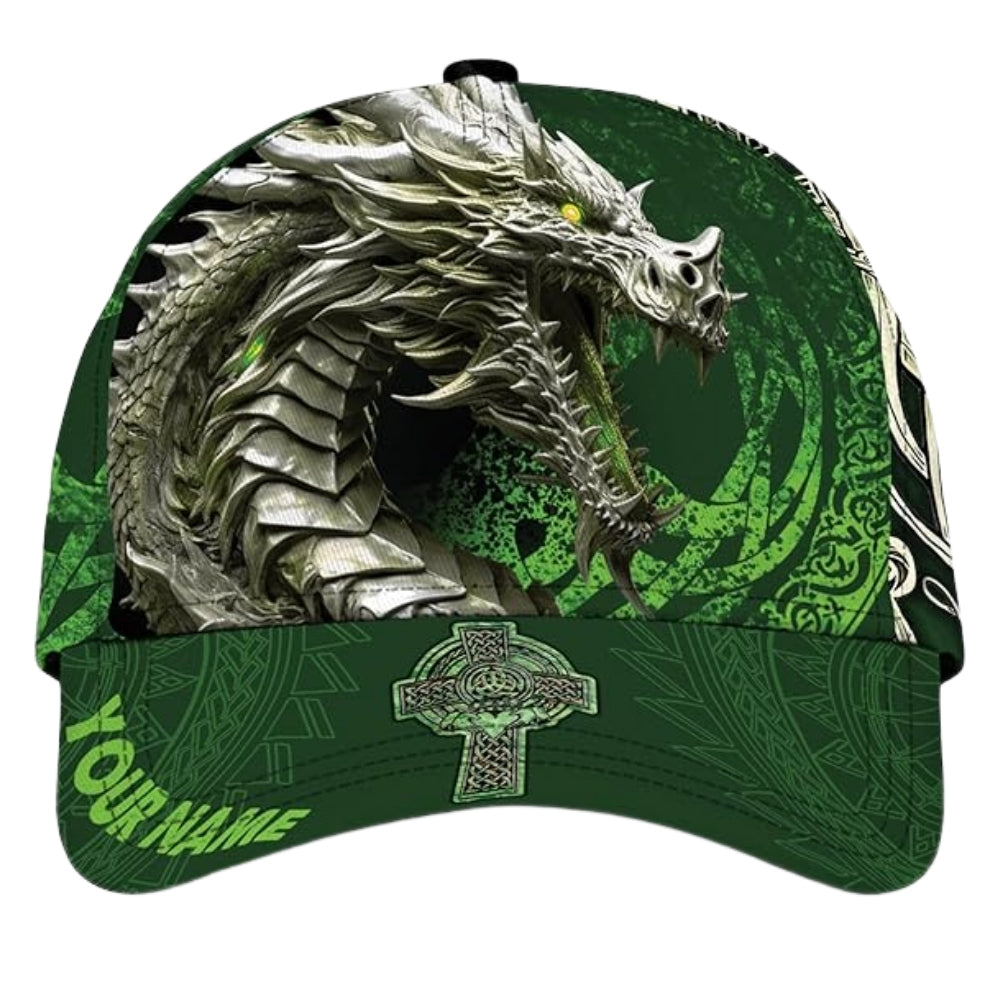 Custom Dragon Celtic Cross 3D Printed Baseball Cap, Custom Dragon Irish Hats CP0472