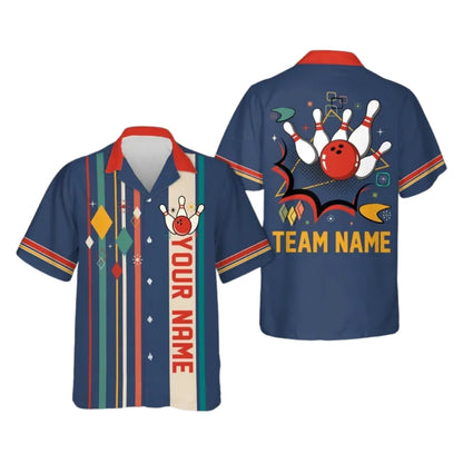 Custom Retro Atomic Bowling Hawaiian Shirt For Men, Custom Retro Bowling Team Shirts BE0126