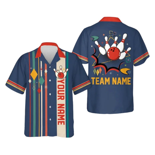 Custom Retro Atomic Bowling Hawaiian Shirt For Men, Custom Retro Bowling Team Shirts BE0126