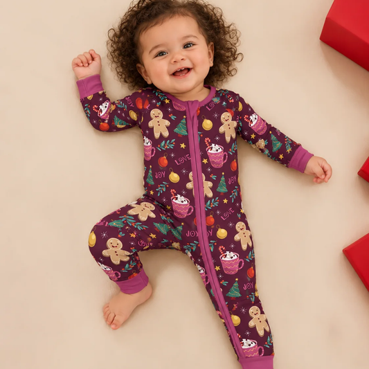 Ginger Bread Purple Baby Convertible Zippy Romper, Christmas Baby Romper Convertible BB0917