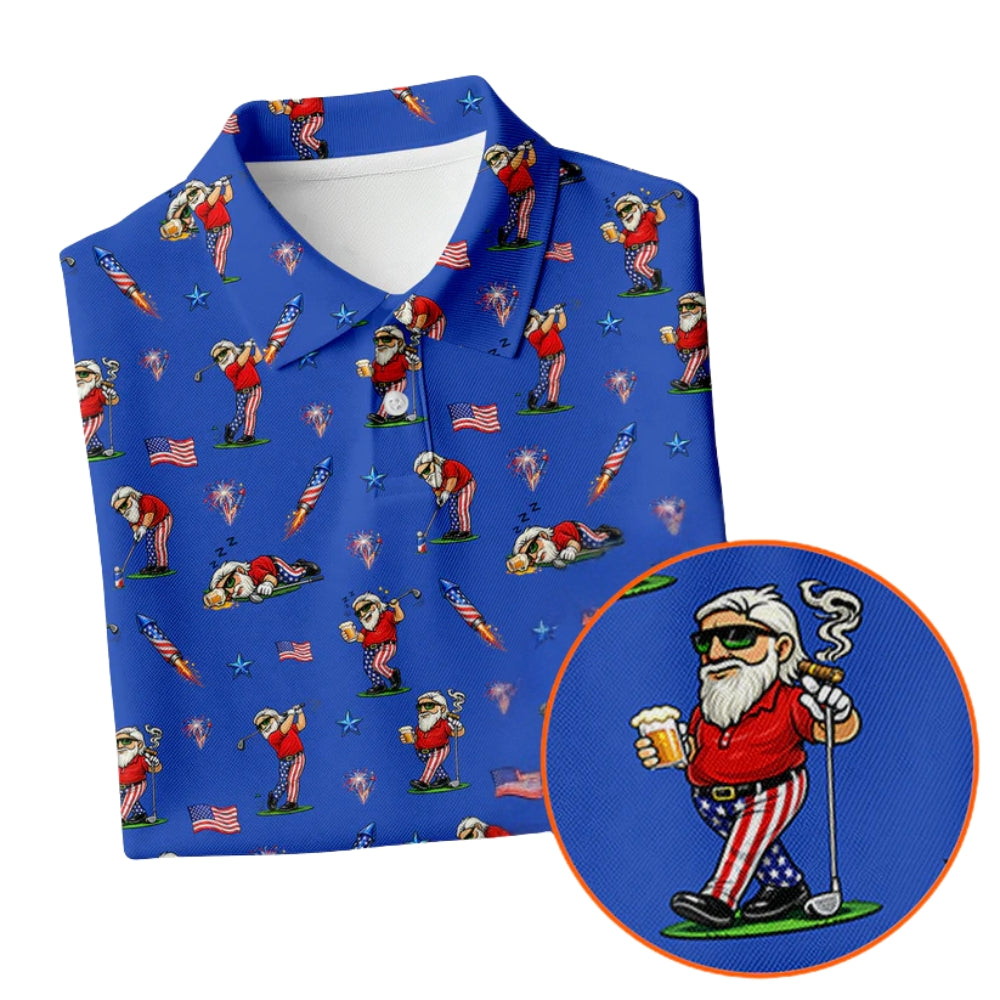 Funny Man And Beer 4th Of July Golf Polo Shirt For Men Blue, Beer Funny Golf Shirts For Independence Day GZ0259