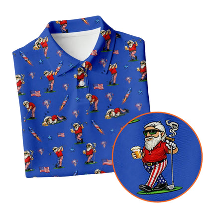 Funny Man And Beer 4th Of July Golf Polo Shirt For Men Blue, Beer Funny Golf Shirts For Independence Day GZ0259