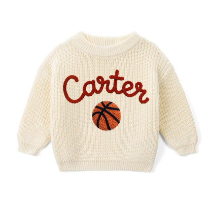 Personalized Basketball Baby Embroidered Knit Sweater, Custom Basketball Baby Sweatshirt BB0764