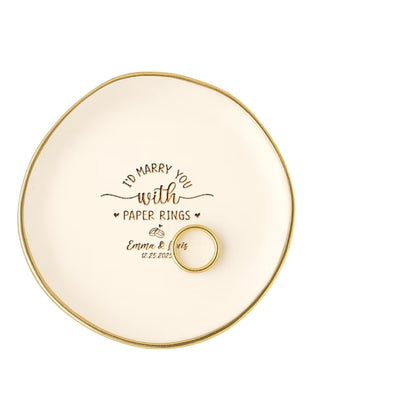 Personalized Marry You with Paper Rings Ring Dish, Personalized Engagement Jewelry Dish WD0140