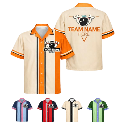 Custom Retro Beige Orange Hawaiian Bowling Shirts, Custom Retro Bowling Team Shirt  BZ0453
