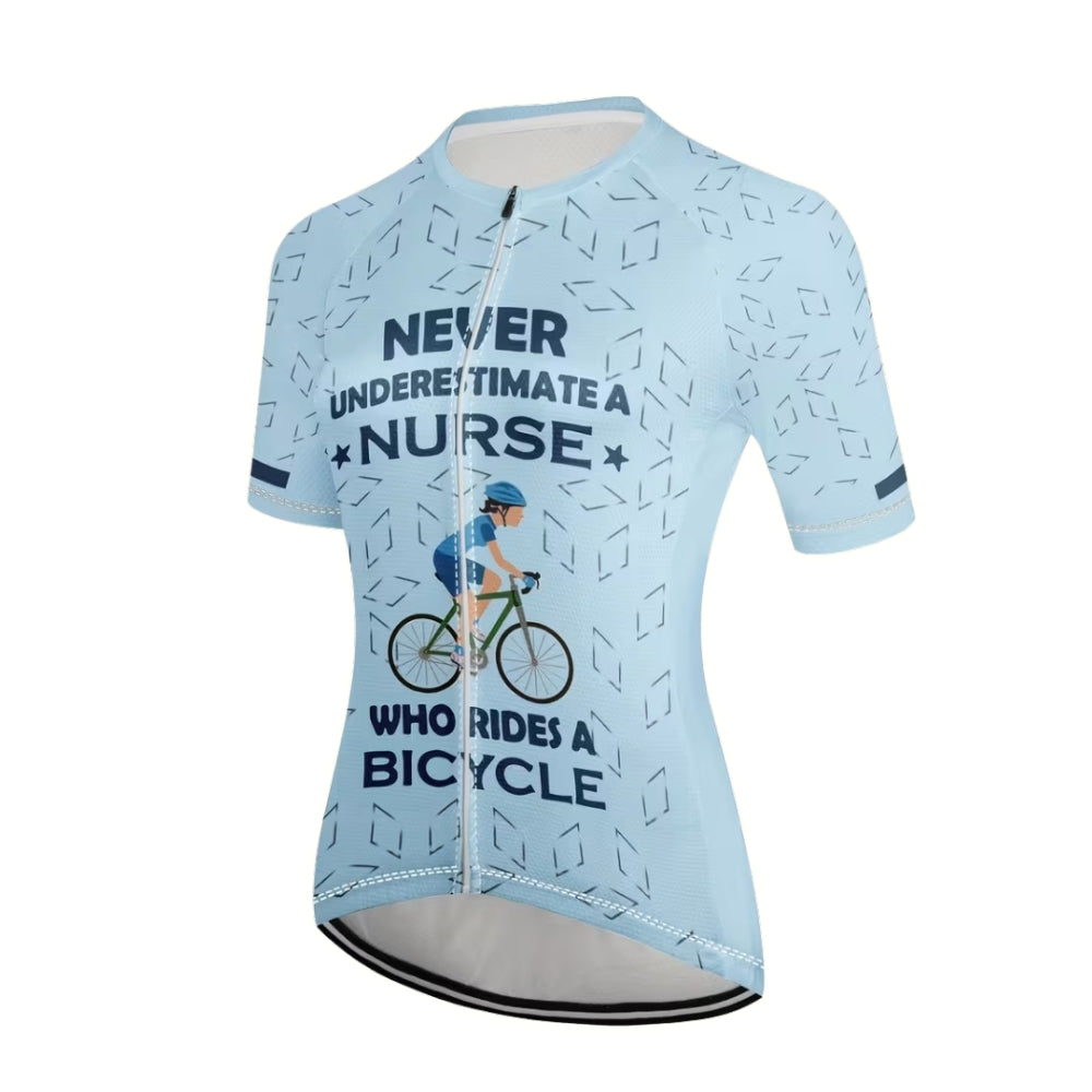 Never Underestimate A Nurse With A Bicycle Cycling Short Sleeve Jersey Womens, Funny Cycling Jersey For Nurse CZ0086