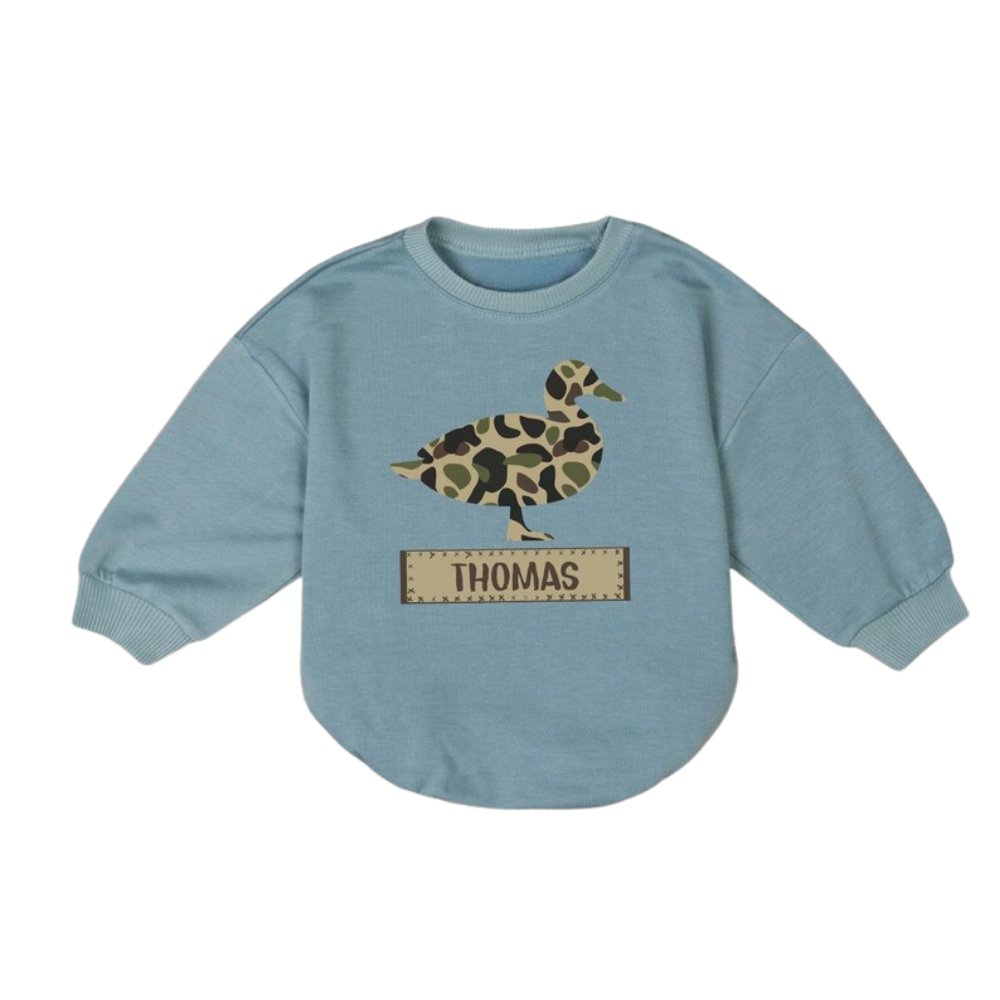 Personalized Camo Duck Baby Romper Sweatshirt, Baby's Duck Lover Romper Sweatshirt BB0232