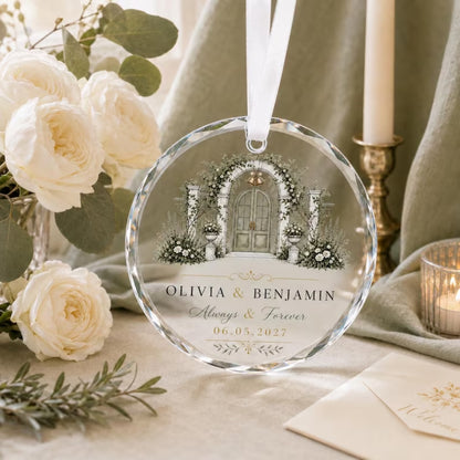 Always & Forever Personalized Couple Name Wedding Glass Ornament, Custom Wedding Engagement Ornament WD0287