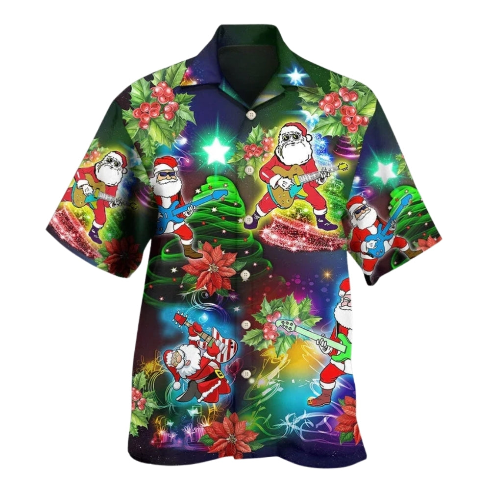 Santa Playing Guitar Hawaiian Shirt Men Women, Christmas Guitar Hawaiian Shirt HE0597