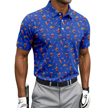 Funny Man And Beer 4th Of July Golf Polo Shirt For Men Blue, Beer Funny Golf Shirts For Independence Day GZ0259