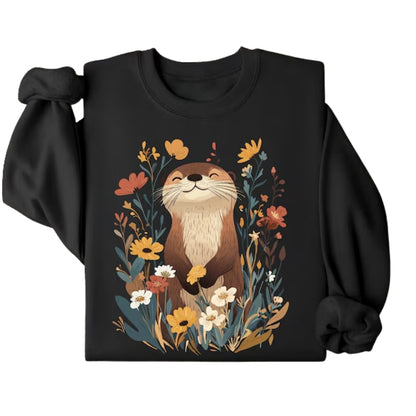 Cute Smiling Otter Floral Sweatshirt, Otter Sweatshirt 2D0758