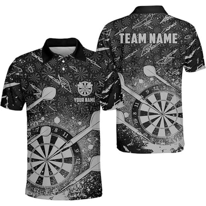 Custom Black Red Darts Team Polo Shirt Mens, Custom Darts Shirts DZ0011