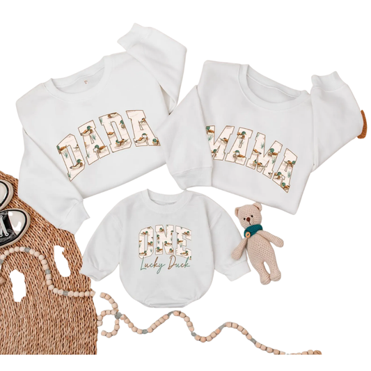 One Lucky Duck 1st Birthday Family Sweatshirt, Matching First Birthday Duck Family Sweatshirts ET1573