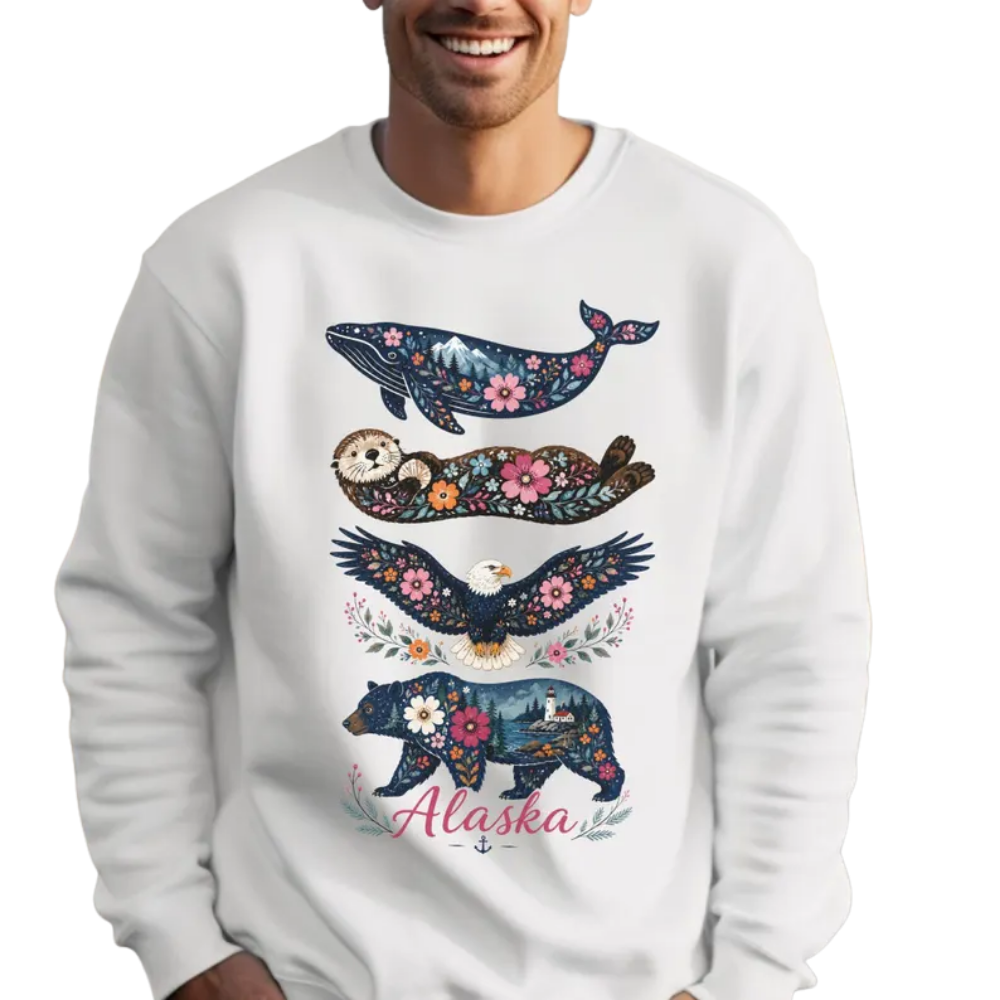 Floral Wildlife Alaska Sweatshirt For Women, Alaska Trip Sweatshirt 2D0899