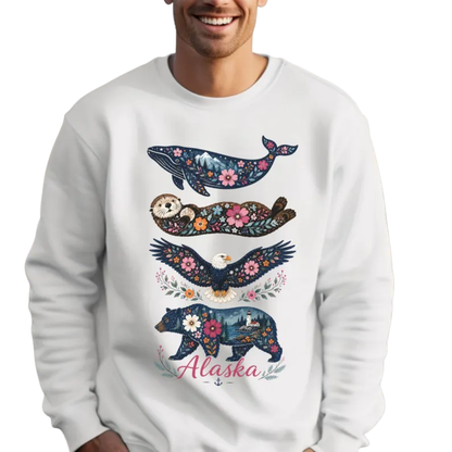 Floral Wildlife Alaska Sweatshirt For Women, Alaska Trip Sweatshirt 2D0899