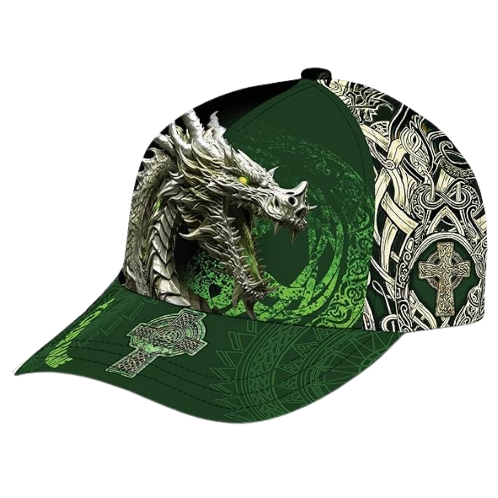 Custom Dragon Celtic Cross 3D Printed Baseball Cap, Custom Dragon Irish Hats CP0472
