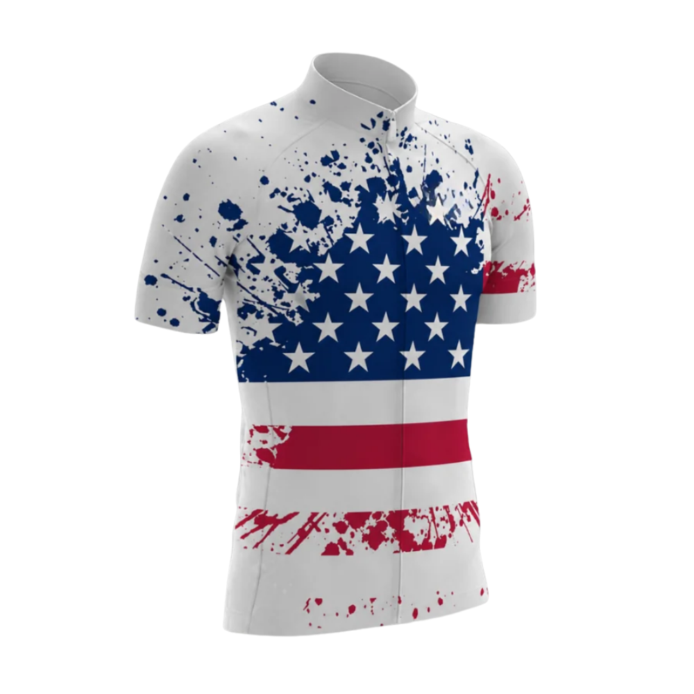 White American Flag Cycling Short Sleeve Jersey For Men, Patriotic Cycling Jersey CG0871