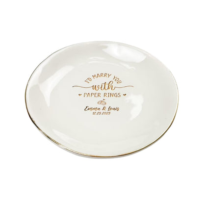 Personalized Marry You with Paper Rings Ring Dish, Personalized Engagement Jewelry Dish WD0140