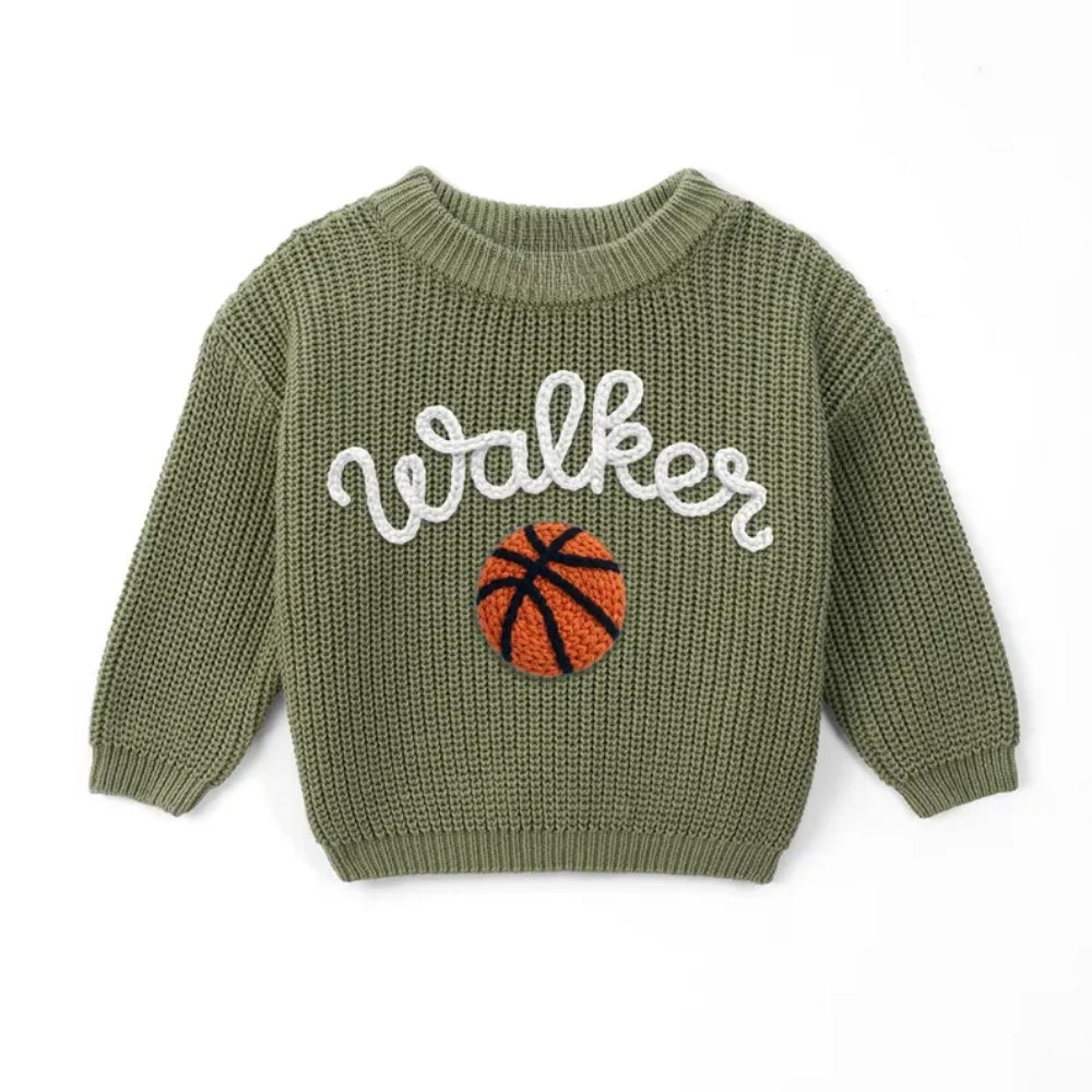 Personalized Basketball Baby Embroidered Knit Sweater, Custom Basketball Baby Sweatshirt BB0764