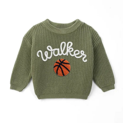 Personalized Basketball Baby Embroidered Knit Sweater, Custom Basketball Baby Sweatshirt BB0764