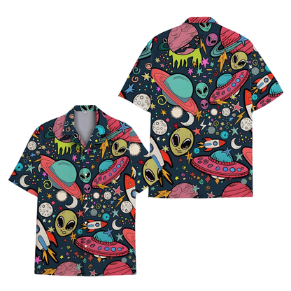 Alien Space Colorfull Hawaiian Shirt For Men Women, Alien Hawaiian Shirts HE0219