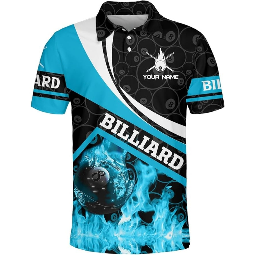 Custom Red Flame 8 Ball Billiard Men Polo Shirts, Custom Flame Billiard Team Shirts BIZ0164