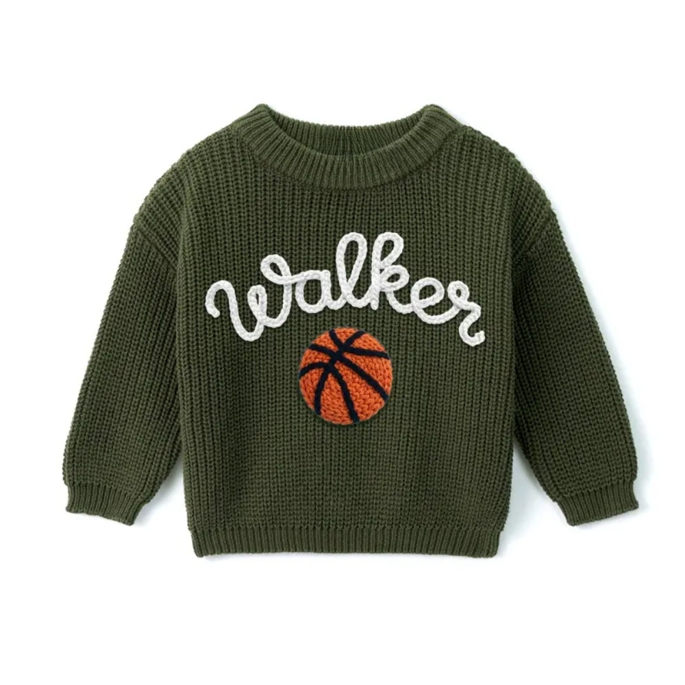 Personalized Basketball Baby Embroidered Knit Sweater, Custom Basketball Baby Sweatshirt BB0764