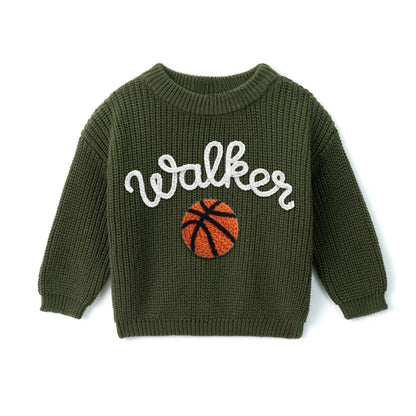 Personalized Basketball Baby Embroidered Knit Sweater, Custom Basketball Baby Sweatshirt BB0764