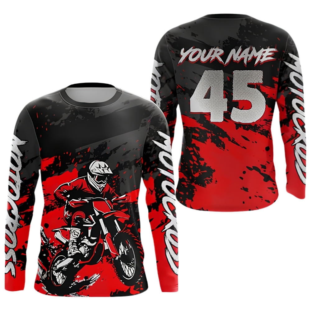 Custom Motocross Long Sleeve Jersey For Men Black Red, Custom Racing Motocross Jerseys MZ0071