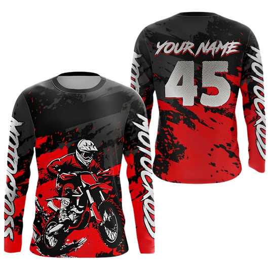 Custom Motocross Long Sleeve Jersey For Men Black Red, Custom Racing Motocross Jerseys MZ0071