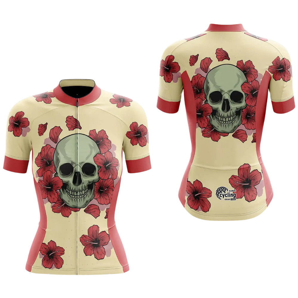 Ladies Flower Skull Cycling Short Sleeve Jersey, Skull Cycling Jersey For Women CG0872