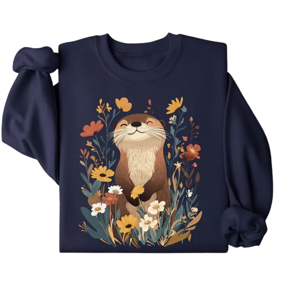Cute Smiling Otter Floral Sweatshirt, Otter Sweatshirt 2D0758