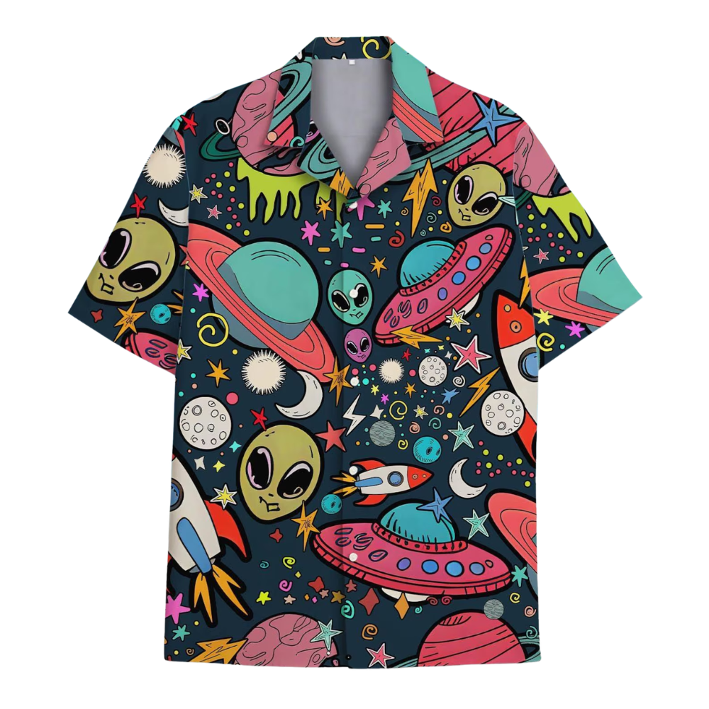 Alien Space Colorfull Hawaiian Shirt For Men Women, Alien Hawaiian Shirts HE0219